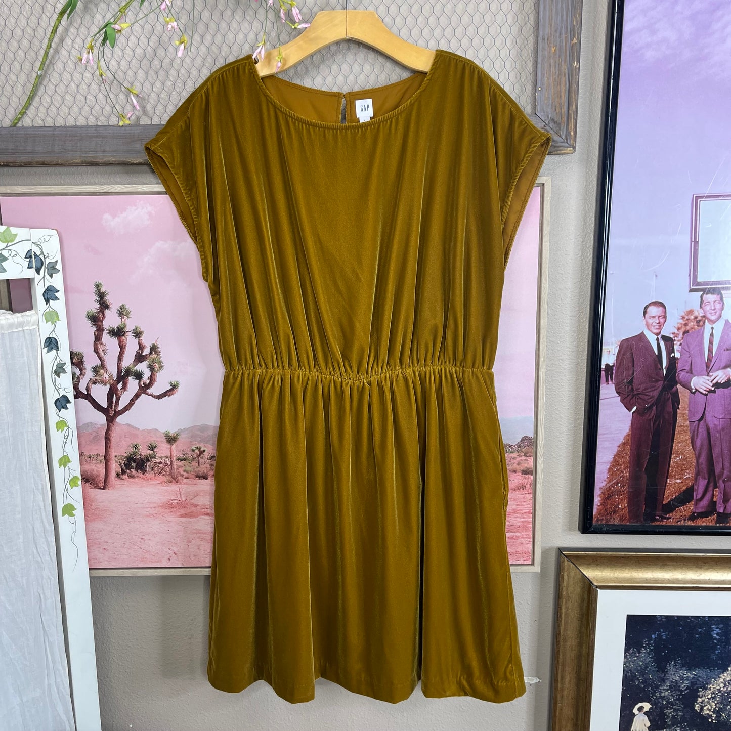 THRIFTED CRUSHED VELVET MUSTARD GAP DRESS