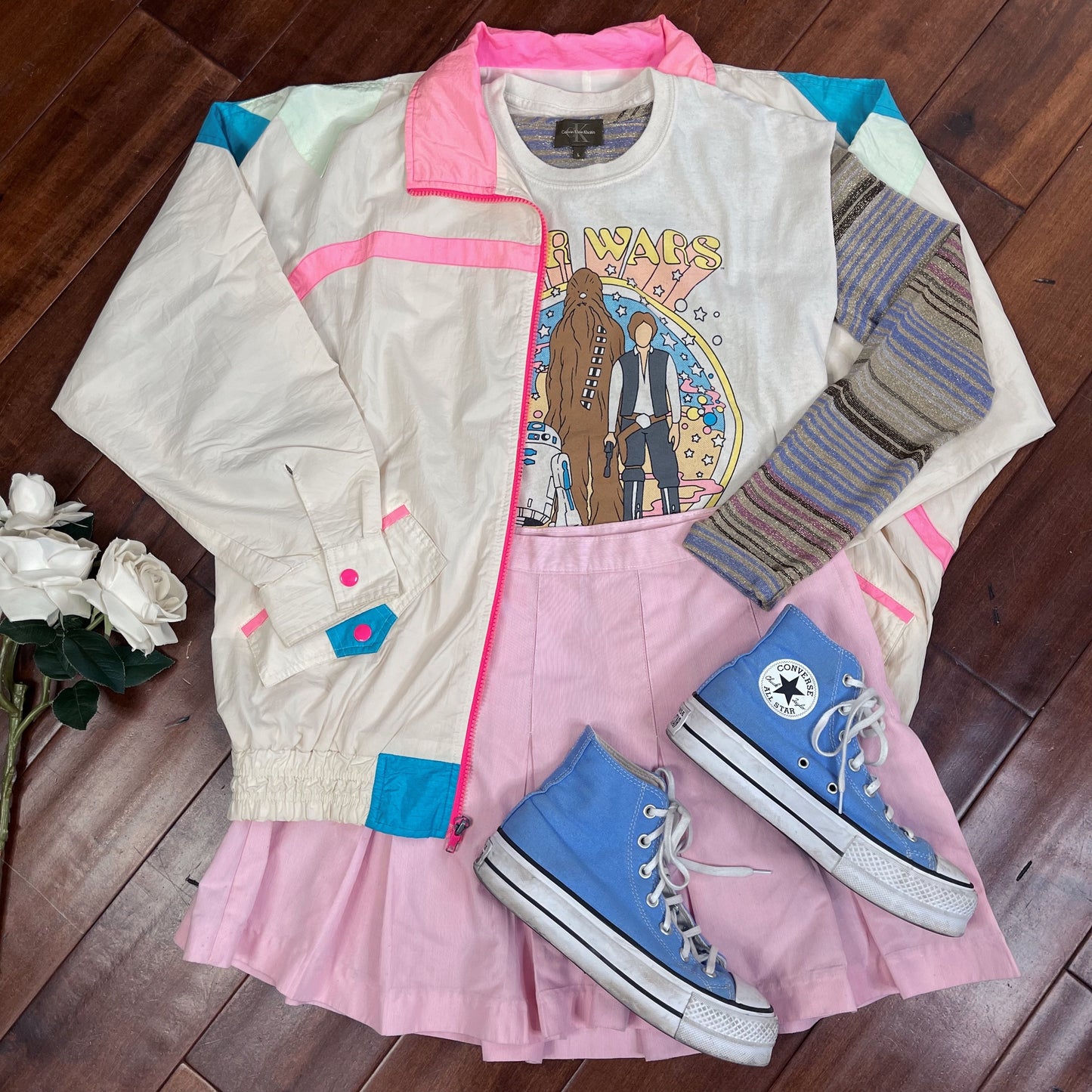 VINTAGE 80’S RETRO ZIP-UP WINDBREAKER JACKET