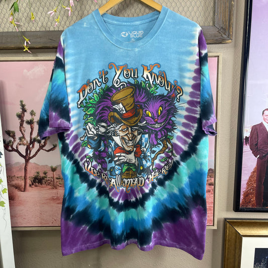 THRIFTED LIQUID BLUE ALICE IN WONDERLAND DOUBLE SIDED T-SHIRT