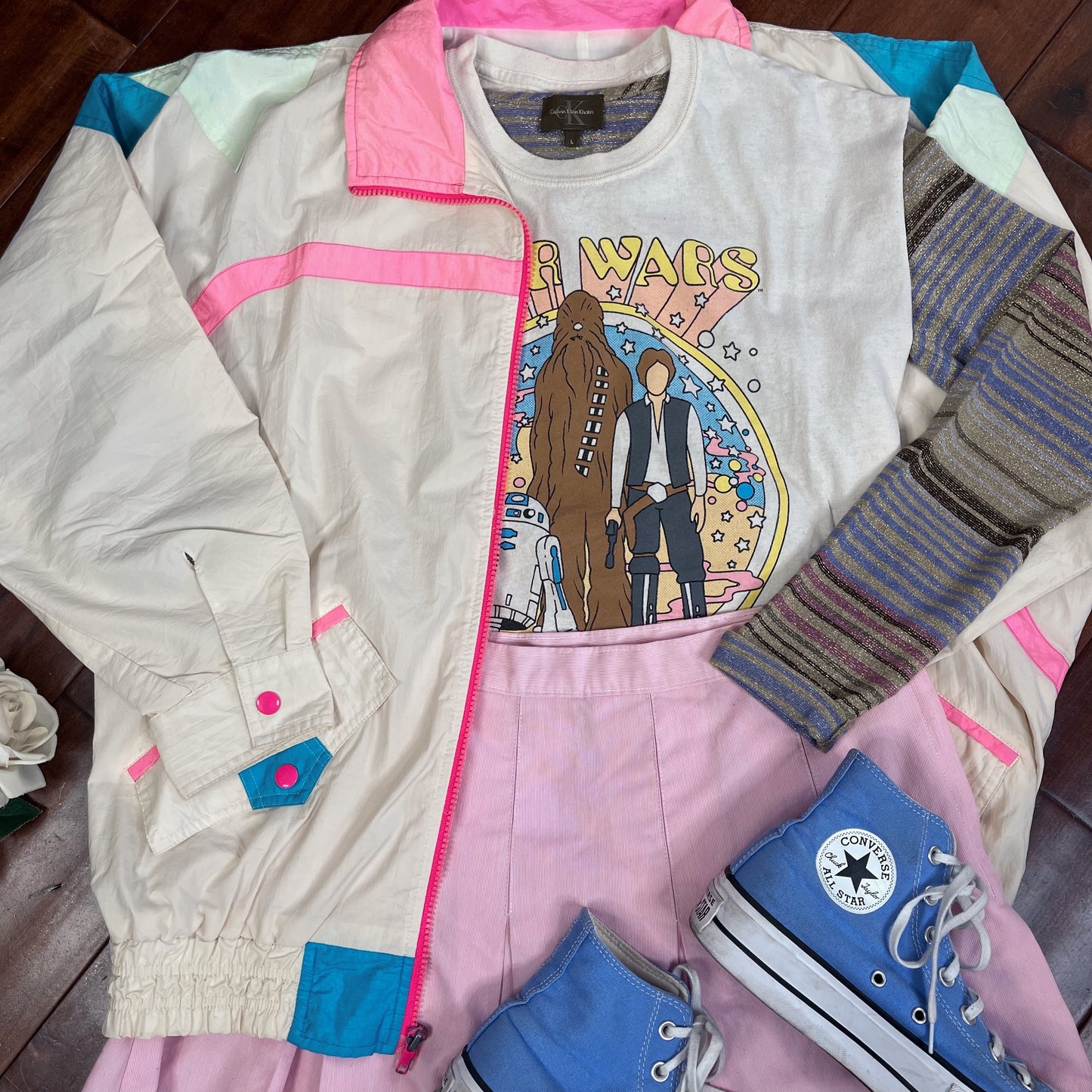 VINTAGE 80’S RETRO ZIP-UP WINDBREAKER JACKET