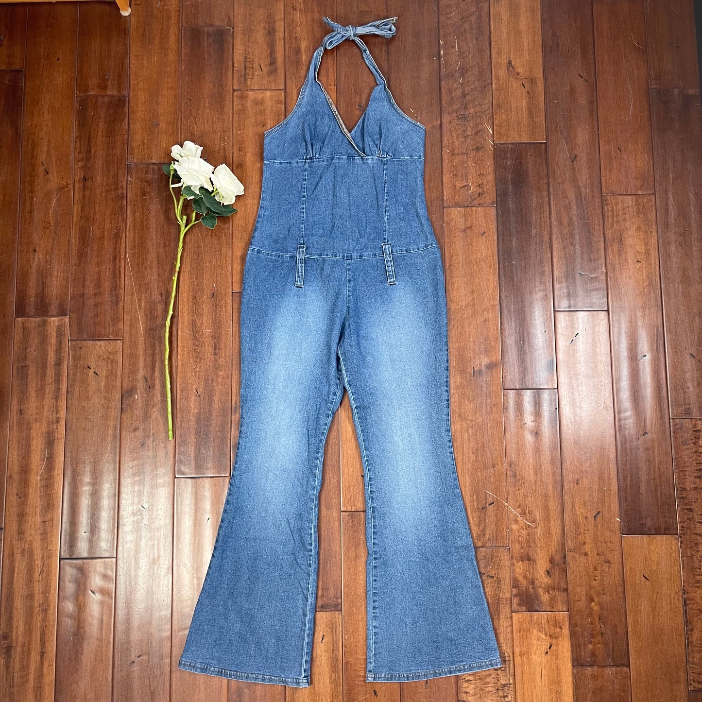 VINTAGE Y2K HALTER JEAN JUMPSUIT