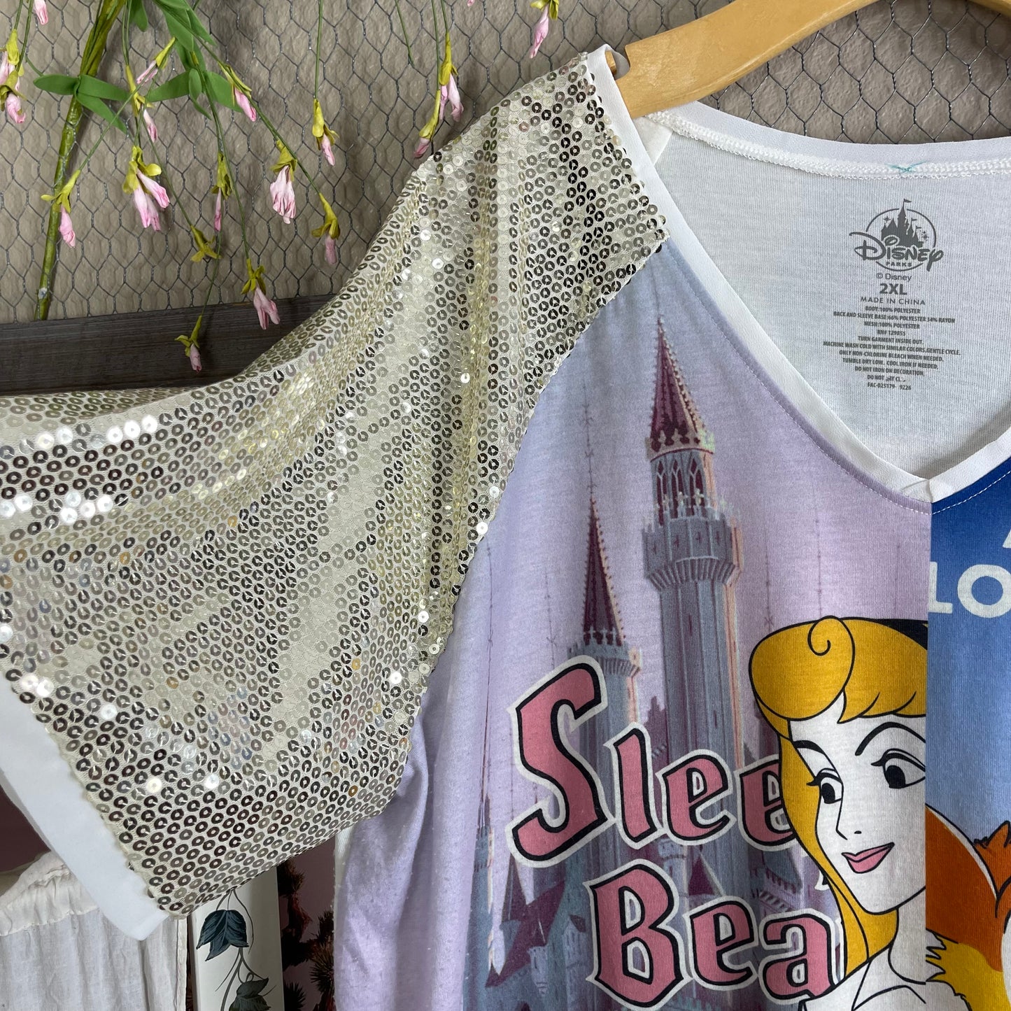 Thrifted Disney Parks Sleeping Beauty Aurora & Bambi Gold Sequins Top