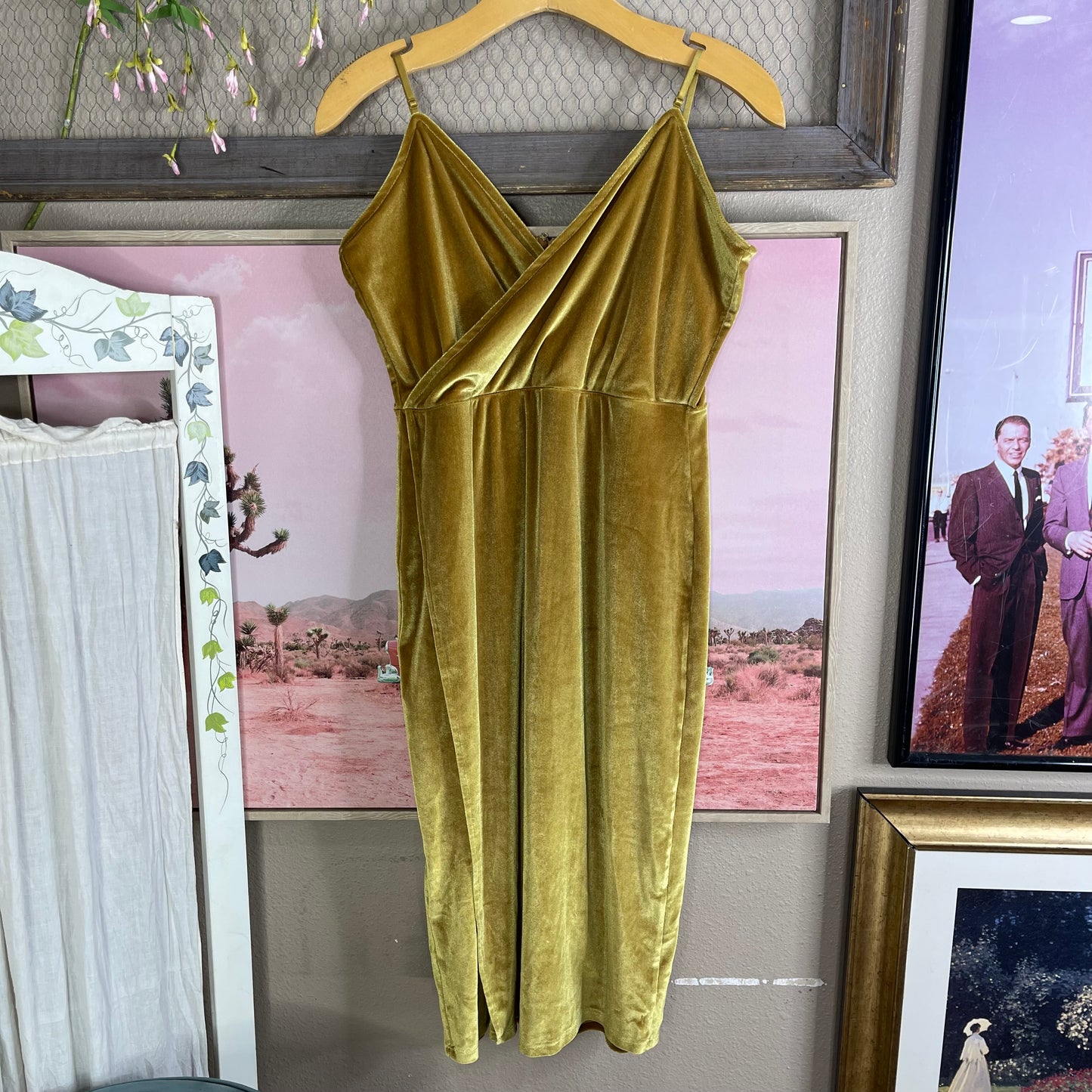 Thrifted Lulus Velvet Yellow Mustard Dress
