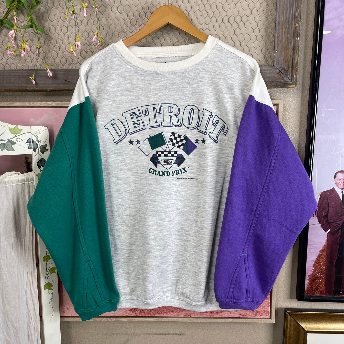VINTAGE 1992 DETROIT GRAND PRIX COLOR-BLOCKED CREWNECK SWEATER