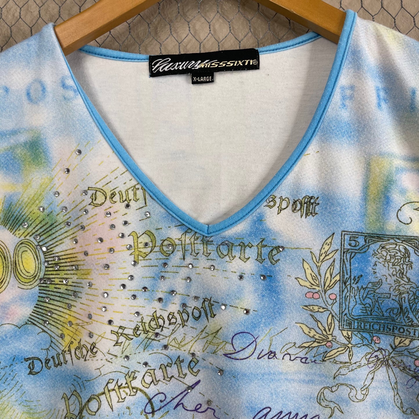 VINTAGE Y2K MISS SIXTY LUXURY V-NECK RHINESTONE SHIRT