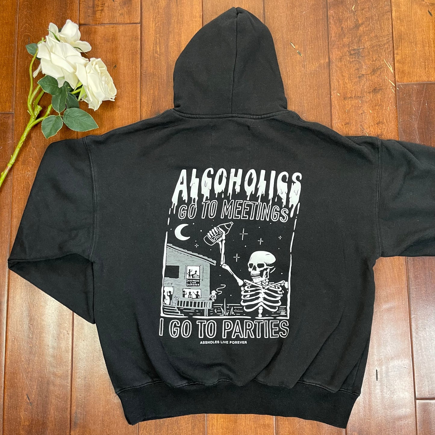 THRIFTED “ALCOHOLICS” HOODIE
