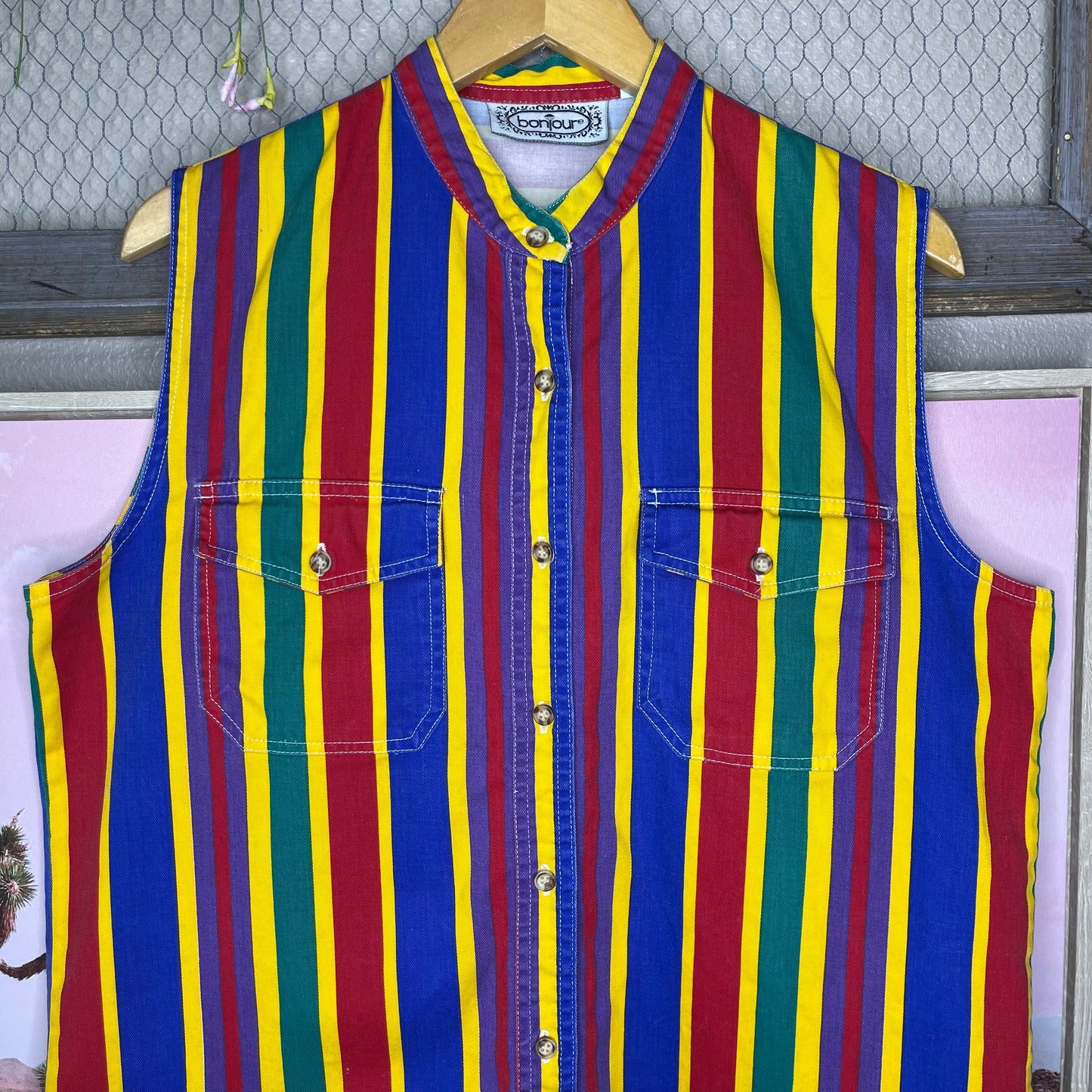 VINTAGE 80’S STRIPED SLEEVELESS BUTTON-UP