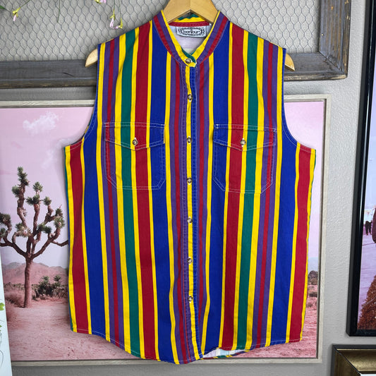VINTAGE 80’S STRIPED SLEEVELESS BUTTON-UP