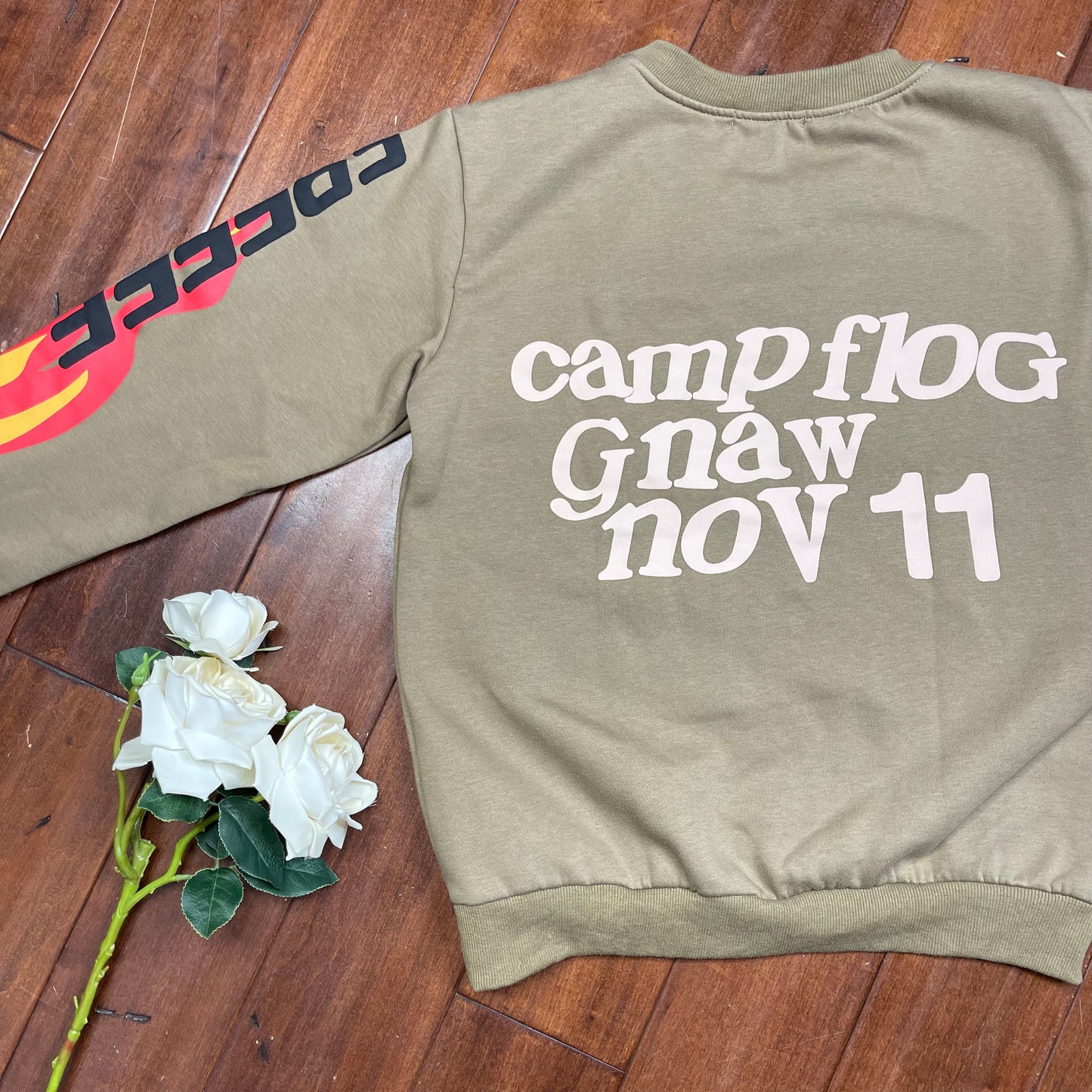 THRIFTED CAMP FLOGNAW “LUCKY ME I SEE GHOST” CREWNECK SWEATER
