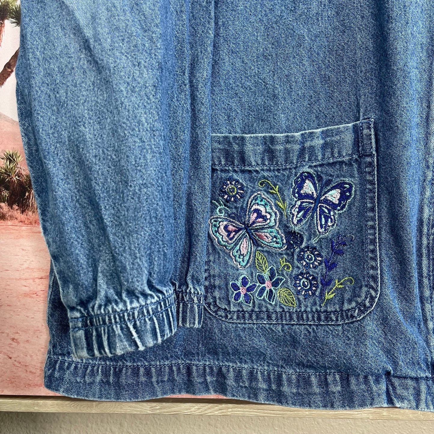 VINTAGE BUTTERFLY EMBROIDERED JEAN ZIP-UP JACKET
