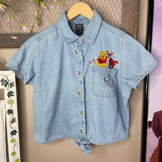 THRIFTED CROPPED WINNIE THE POOH BUTTON-UP