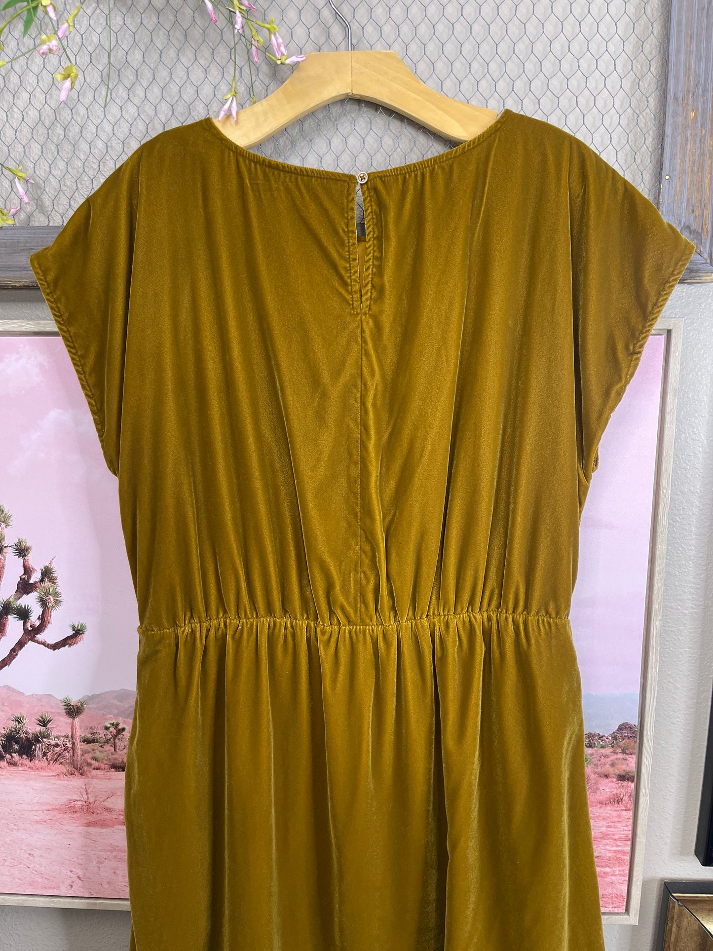 THRIFTED CRUSHED VELVET MUSTARD GAP DRESS