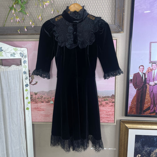 Thrifted Widow Velvet Mock Neck Black Dress