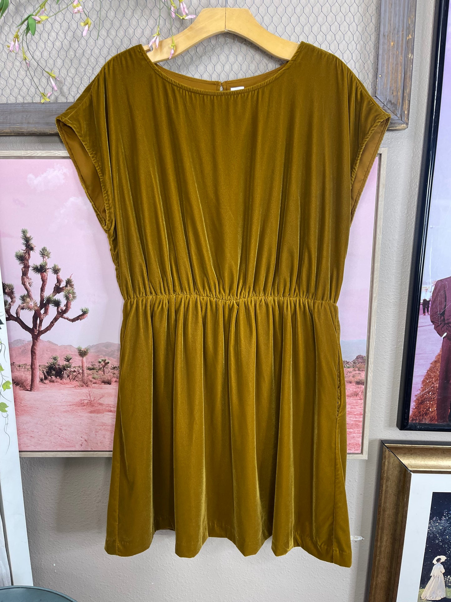 THRIFTED CRUSHED VELVET MUSTARD GAP DRESS