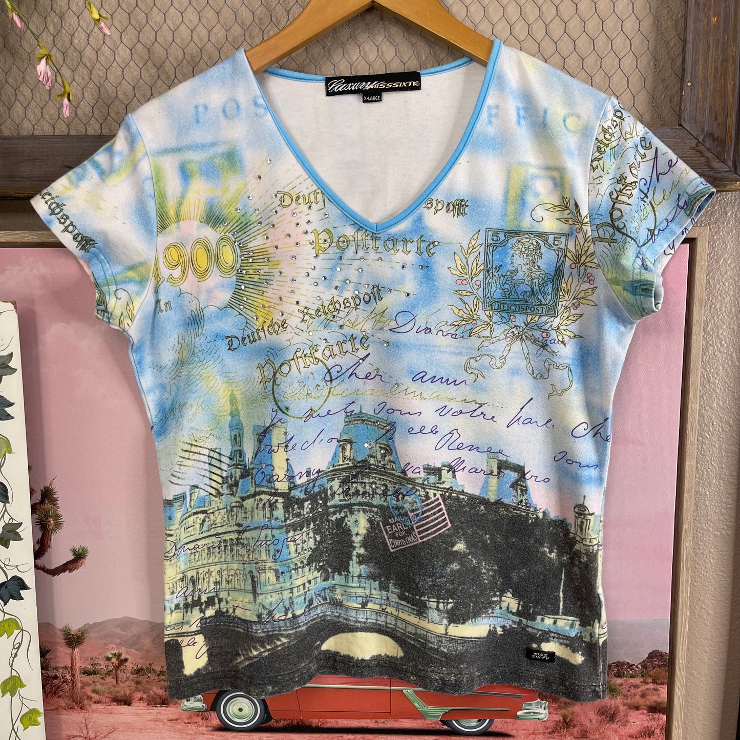 VINTAGE Y2K MISS SIXTY LUXURY V-NECK RHINESTONE SHIRT