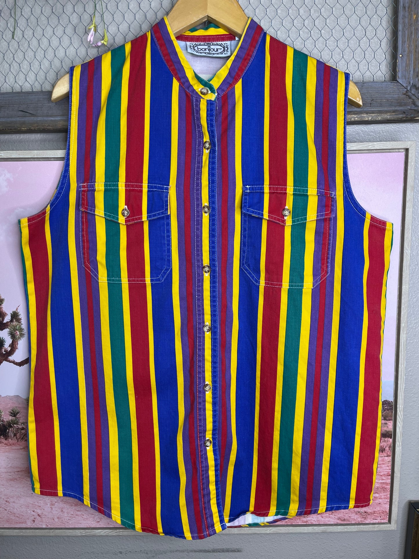 VINTAGE 80’S STRIPED SLEEVELESS BUTTON-UP