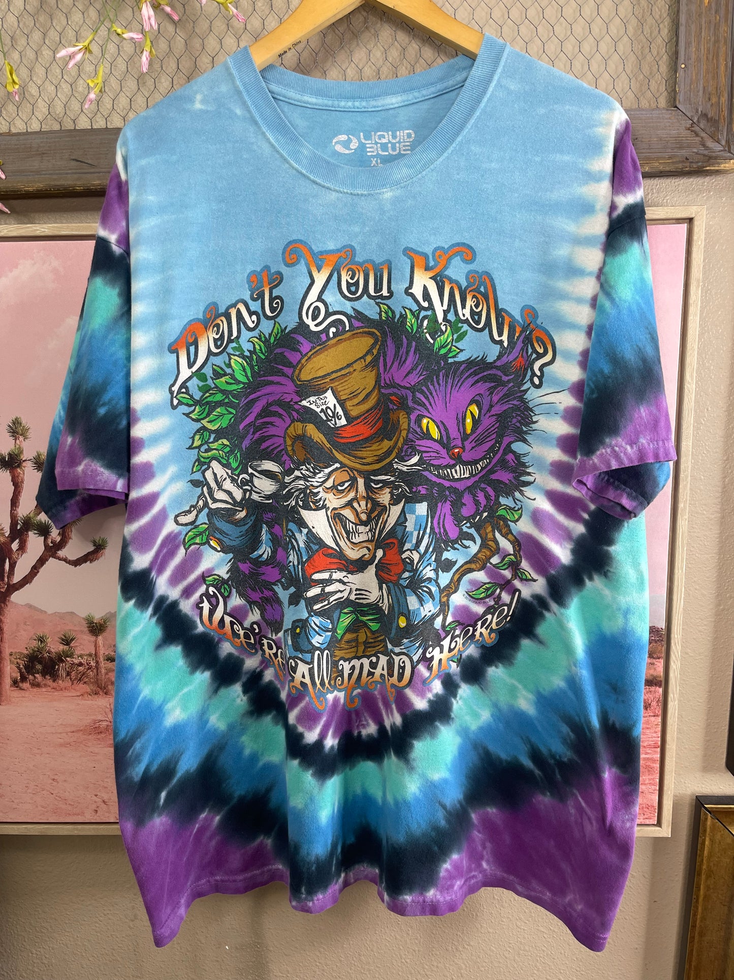 THRIFTED LIQUID BLUE ALICE IN WONDERLAND DOUBLE SIDED T-SHIRT