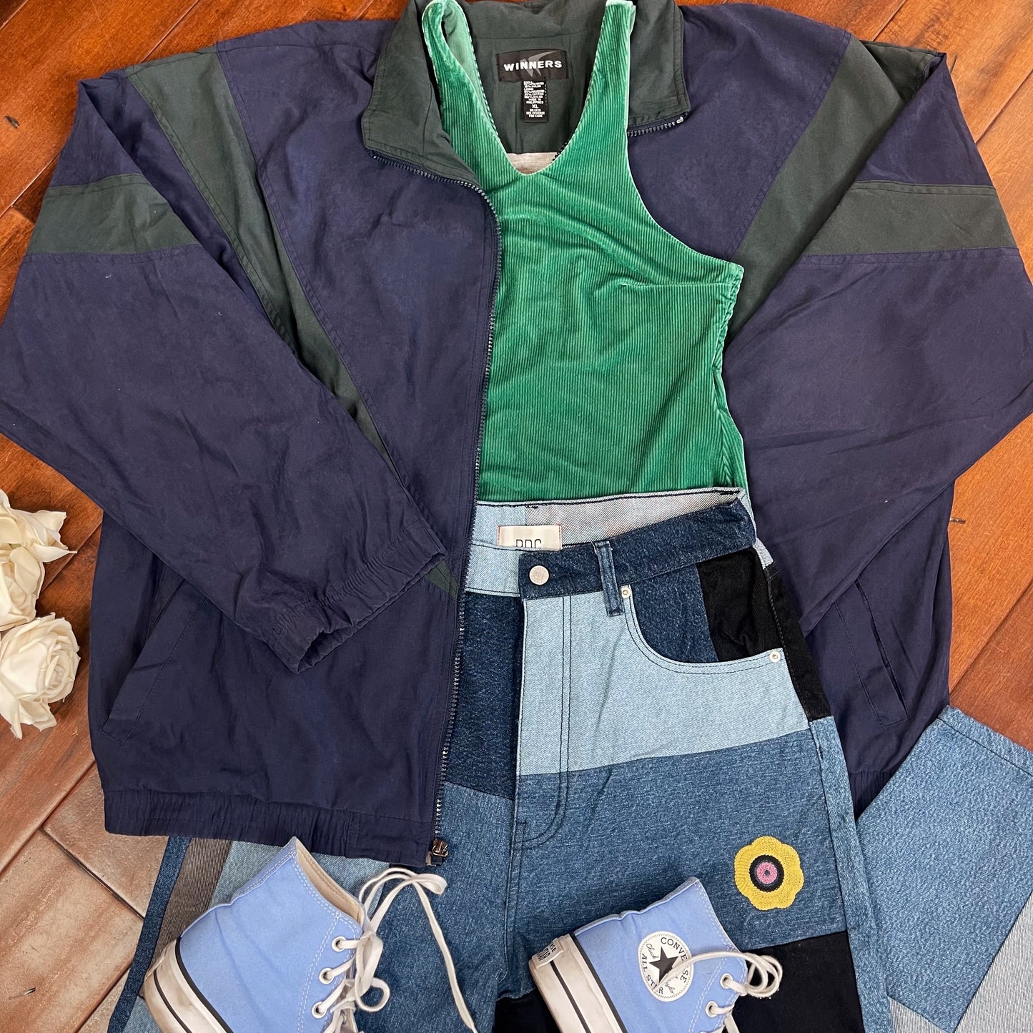 THRIFTED BDG PATCHWORK HIGH-WAISTED JEANS