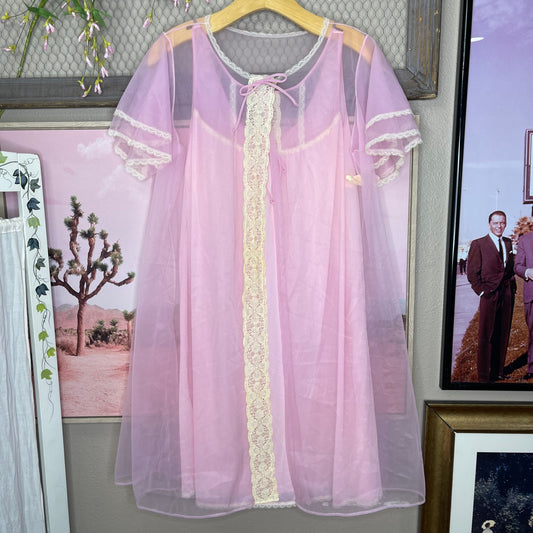 VINTAGE 70’S SEARS BABYDOLL TWO PIECE NIGHTGOWN