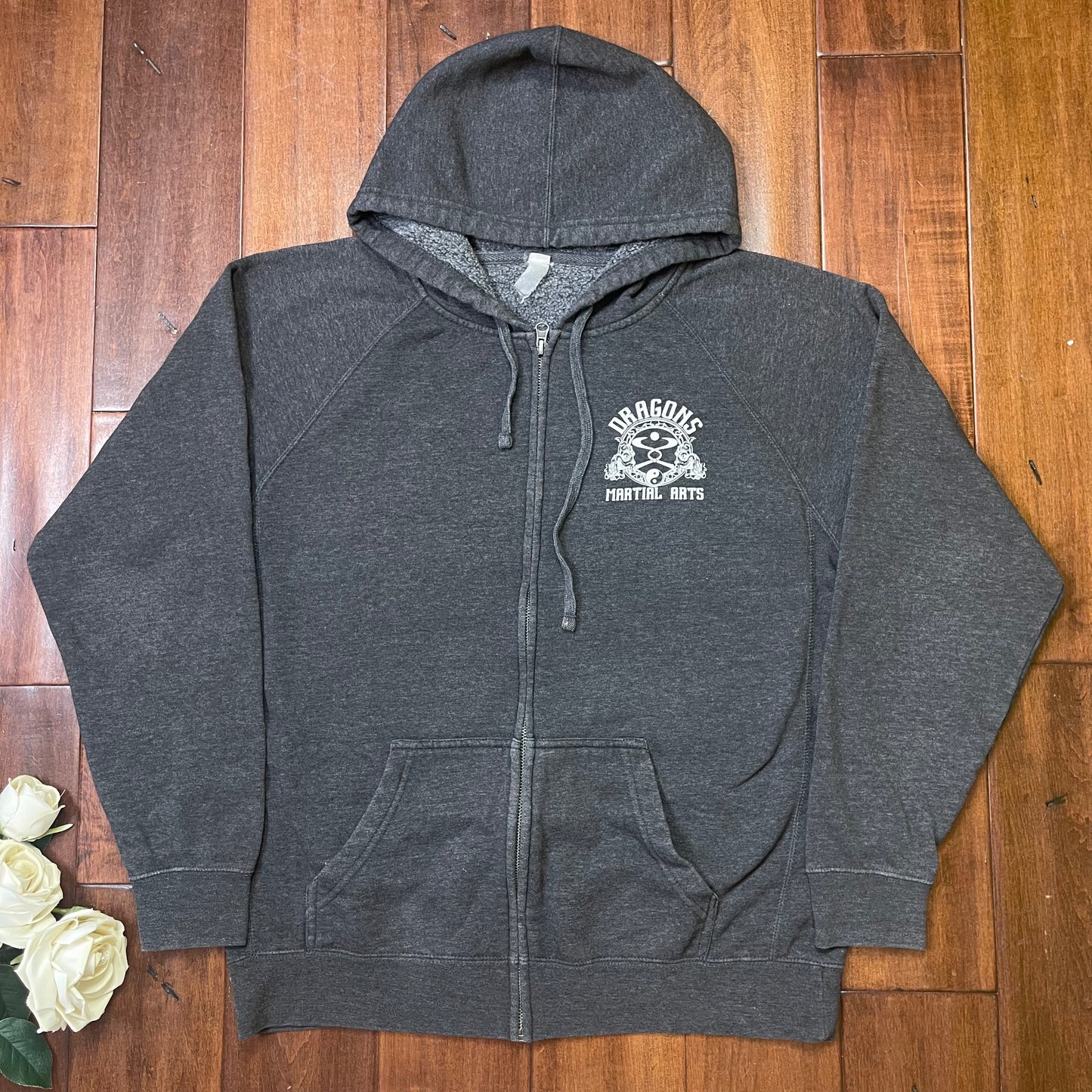 THRIFTED “DRAGONS MARTIAL ARTS” ZIP-UP HOODIE