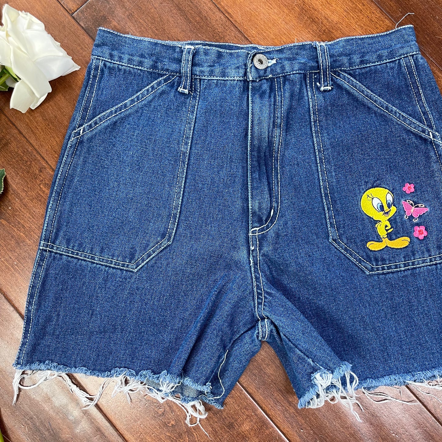 VINTAGE TWEETY BIRD HIGH-WAISTED JEAN SHORTS