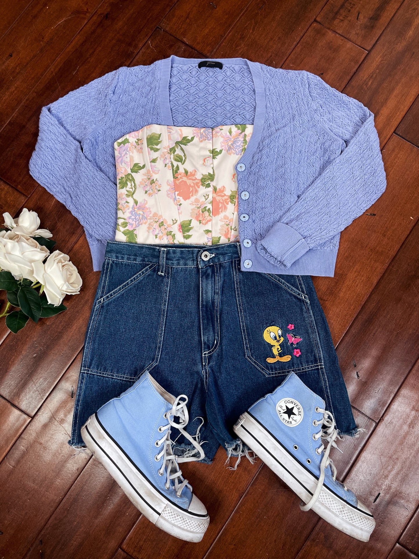 VINTAGE TWEETY BIRD HIGH-WAISTED JEAN SHORTS