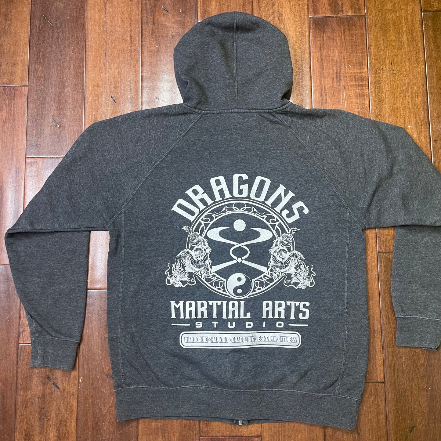 THRIFTED “DRAGONS MARTIAL ARTS” ZIP-UP HOODIE