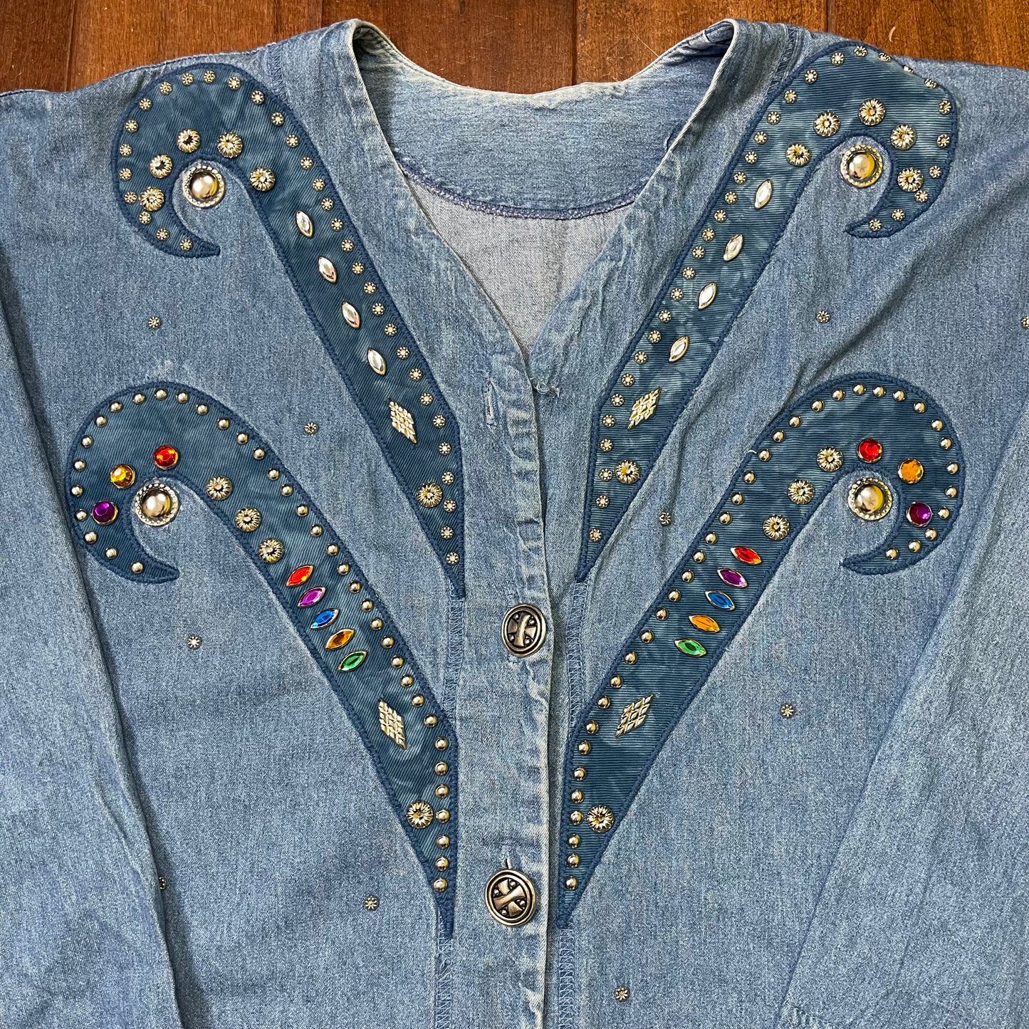 VINTAGE 80’S DENIM RHINESTONE BUTTON-UP