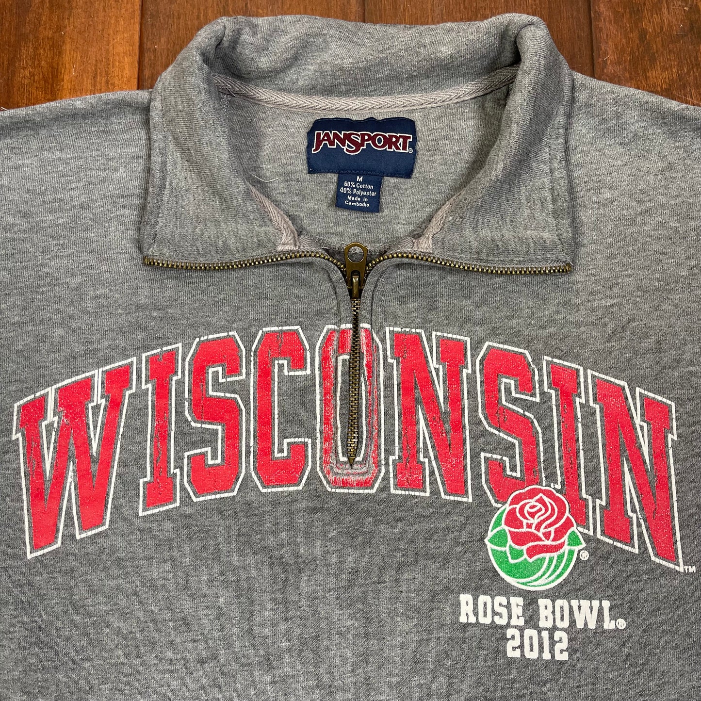 THRIFTED WISCONSIN ROSE BOWL 2012 ZIP-UP POLO