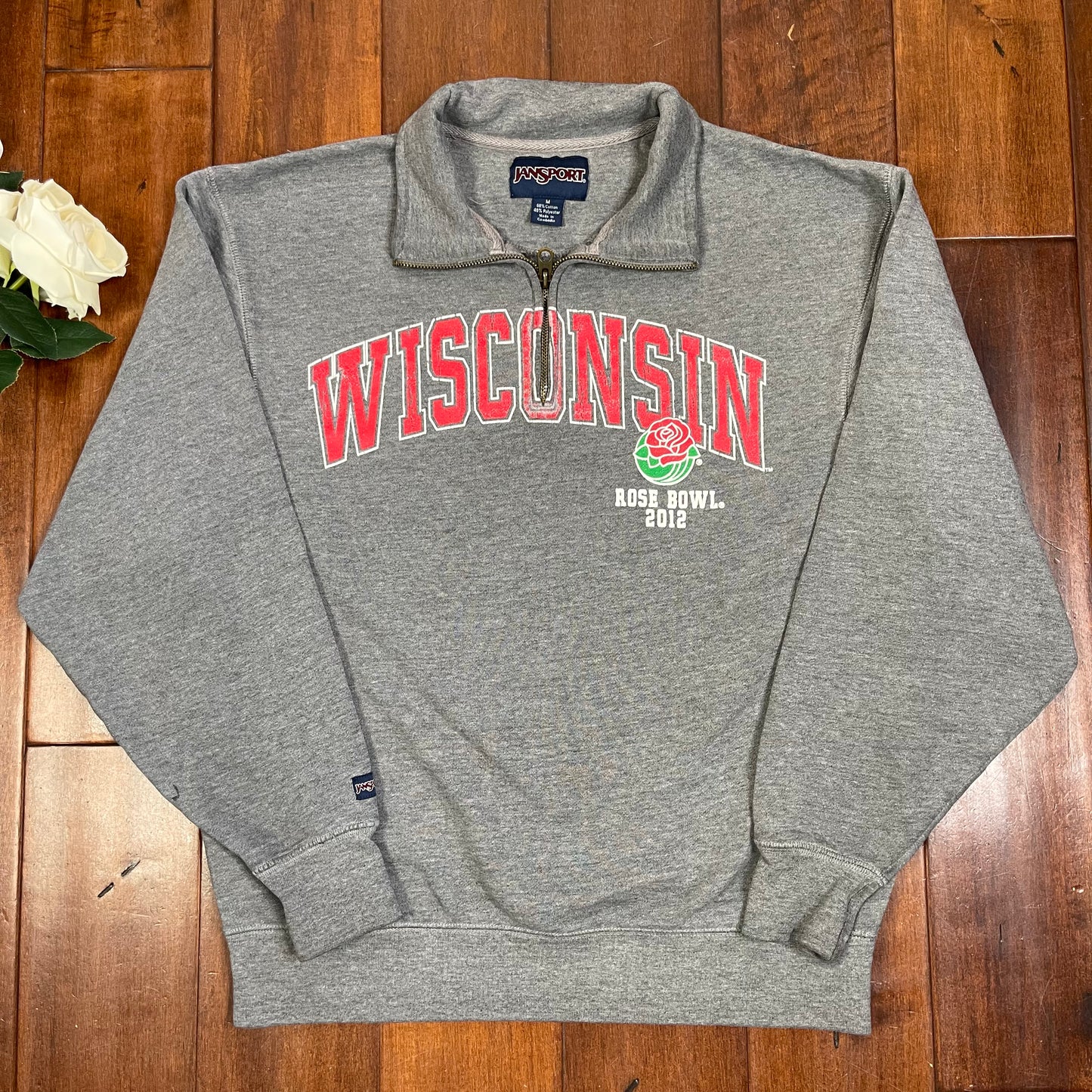 THRIFTED WISCONSIN ROSE BOWL 2012 ZIP-UP POLO