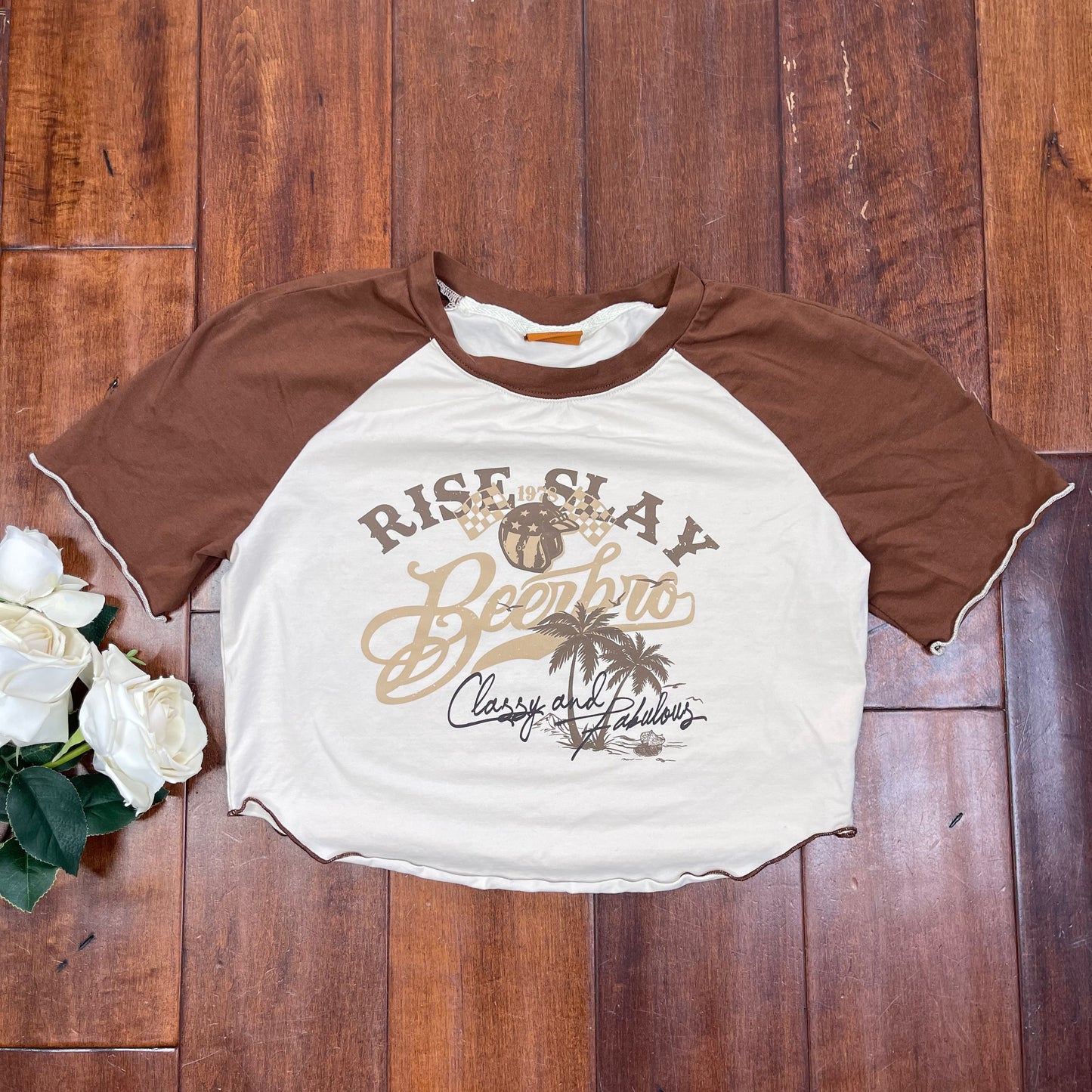 THRIFTED “RISE & SLAY” CROPPED TOP