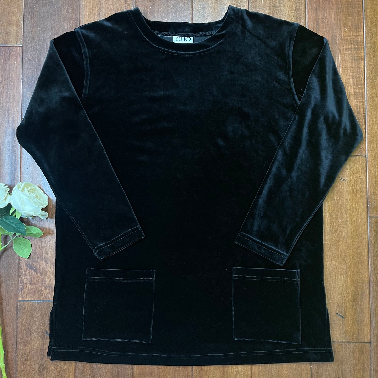VINTAGE WEDNESDAY ADDAMS INSPIRED CRUSHED VELVET LONG SLEEVE TOP