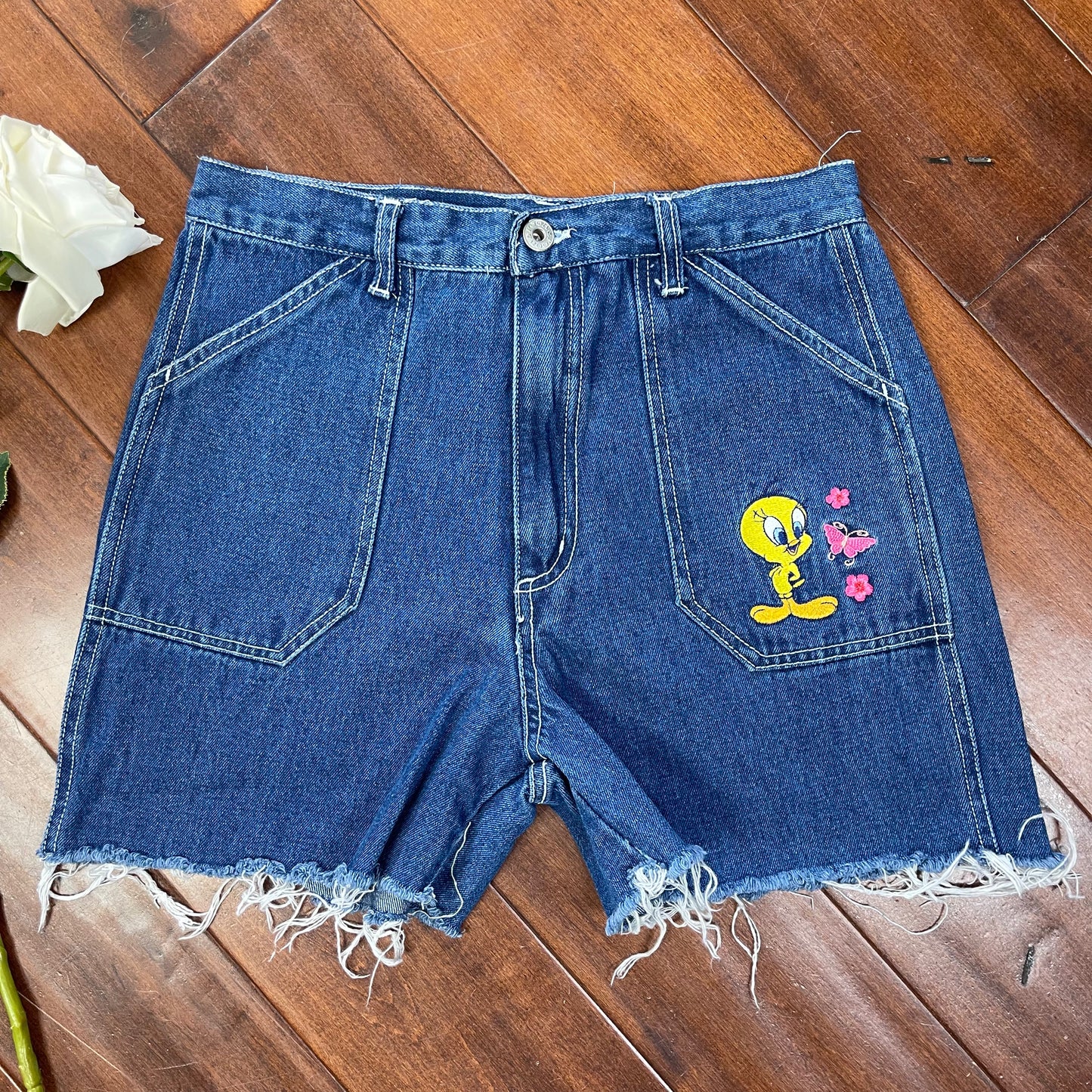 VINTAGE TWEETY BIRD HIGH-WAISTED JEAN SHORTS