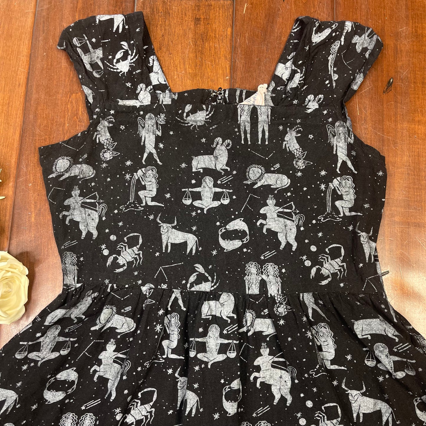 THRIFTED SQUARE NECK ZODIAC DRESS