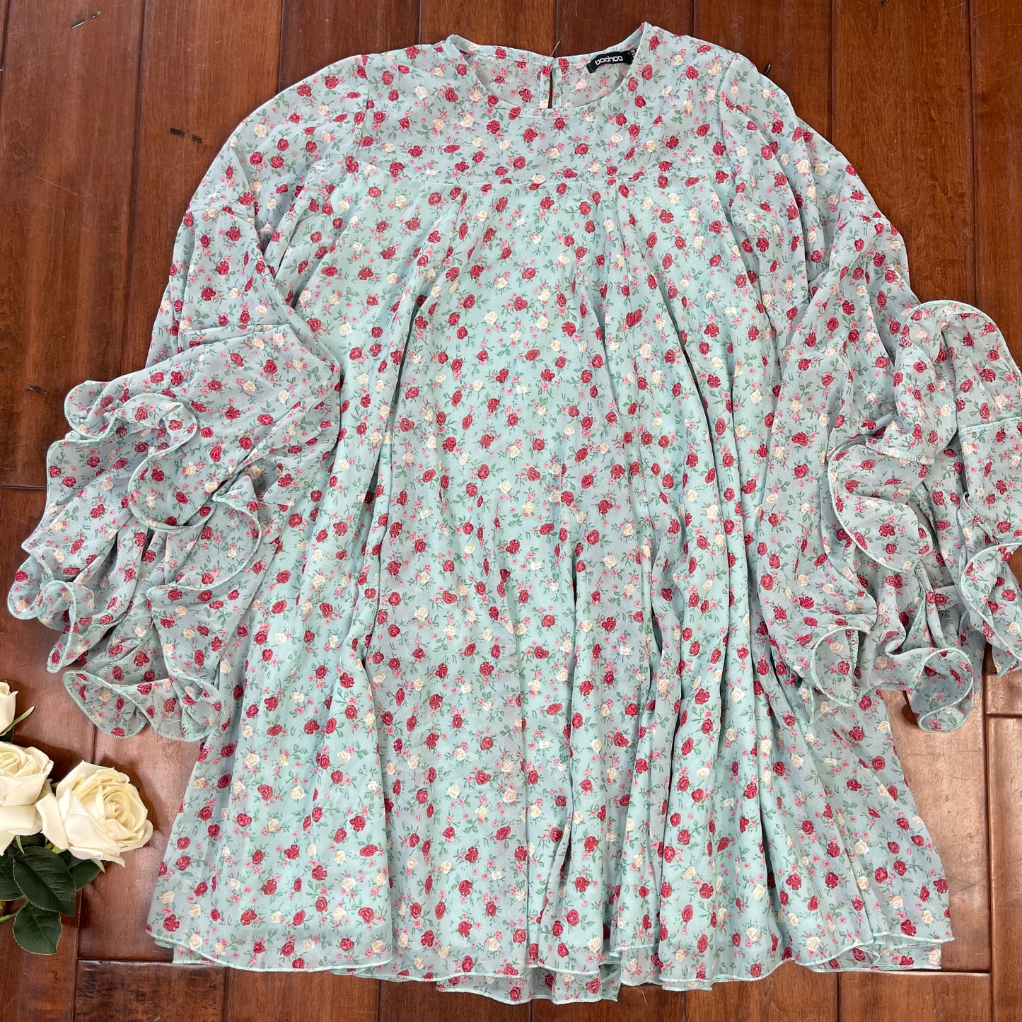 THRIFTED FLORAL BELL SLEEVES DRESS