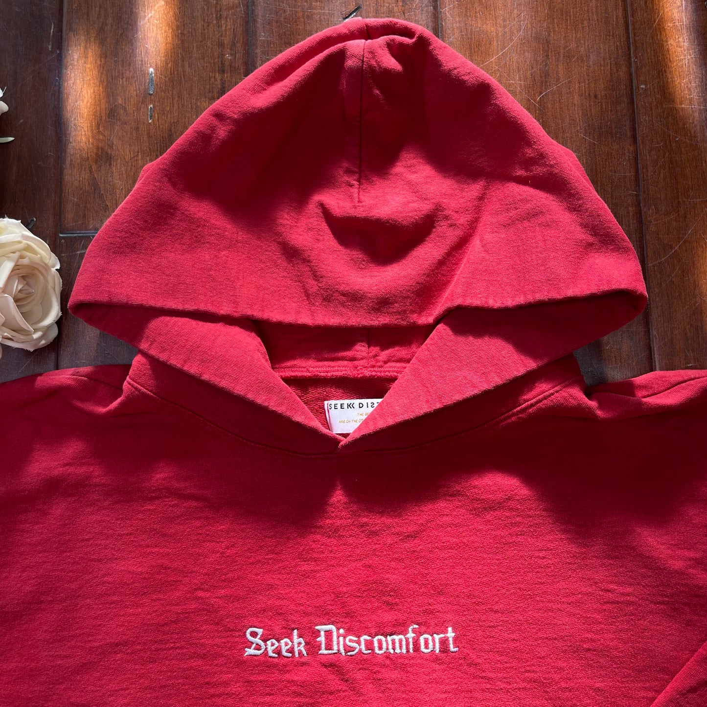 THRIFTED “SEEK DISCOMFORT” CROPPED SWEATER