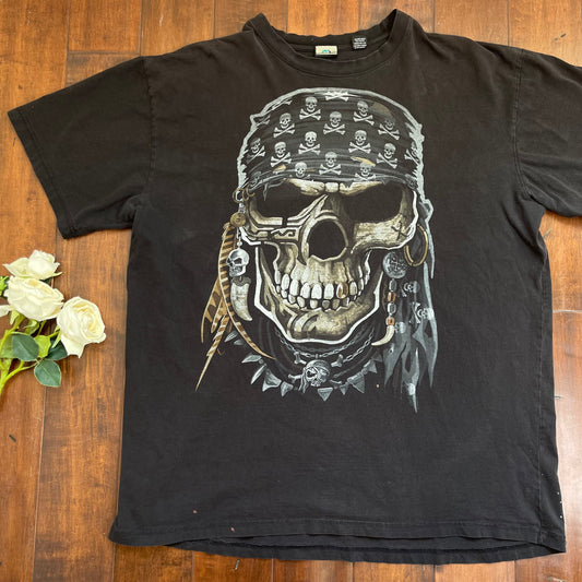 Vintage Liquid Blue Pirate Skull T-Shirt