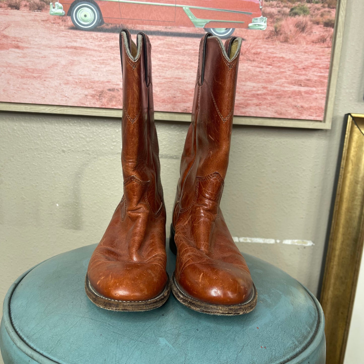 THRIFTED JUSTIN BROWN ROPER COWBOY BOOTS