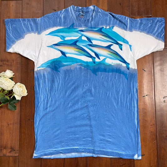 Vintage Dolphins Tie-Dye Single-Stitched T-Shirt