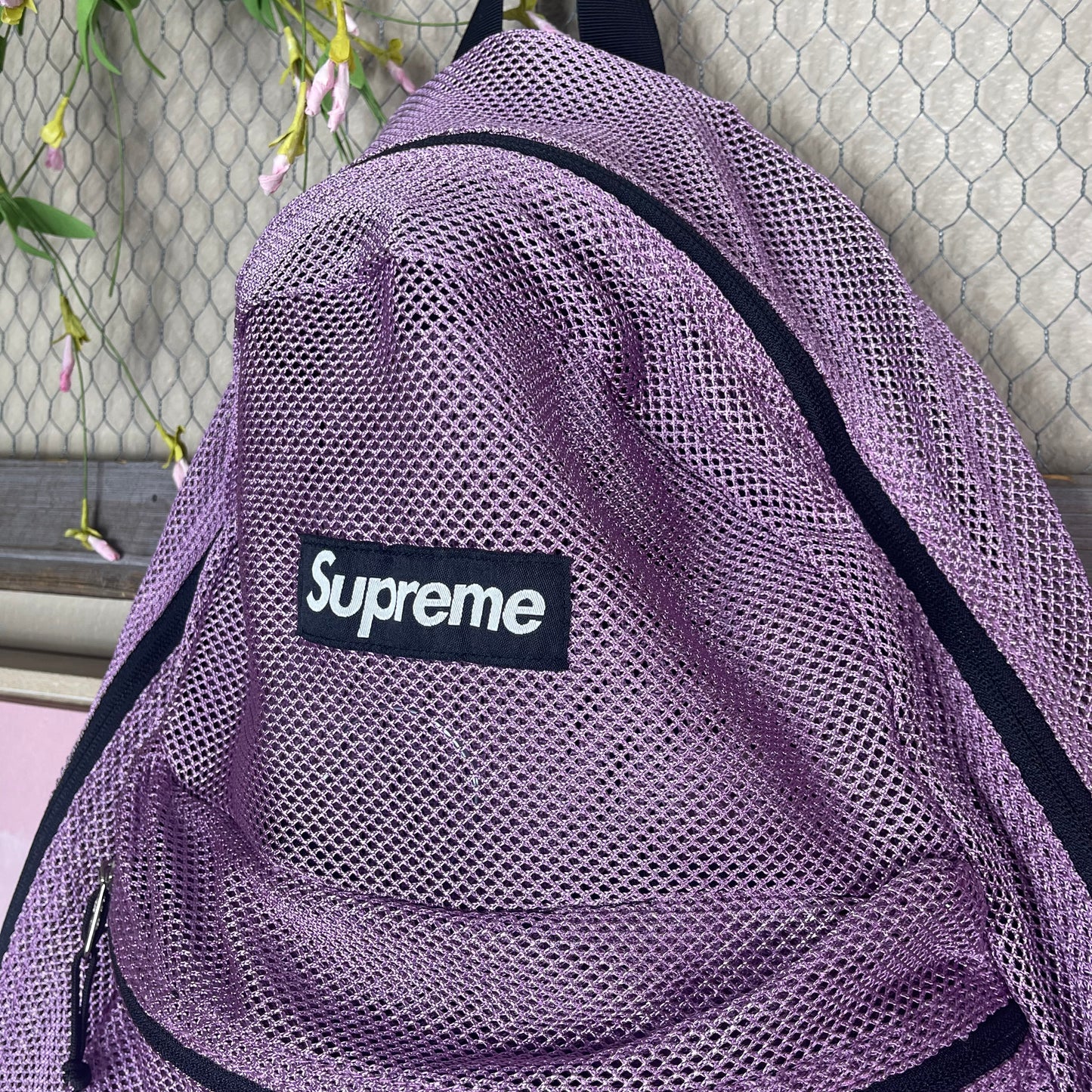 THRIFTED SUPREME MESH PINK BACKPACK