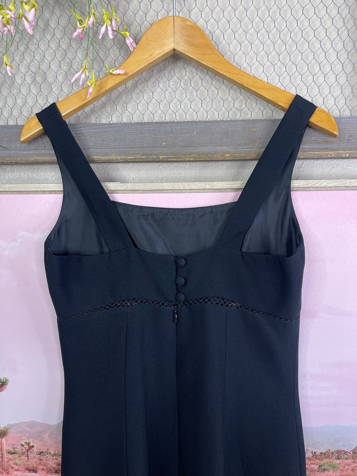 VINTAGE BEBE MINI BLACK DRESS