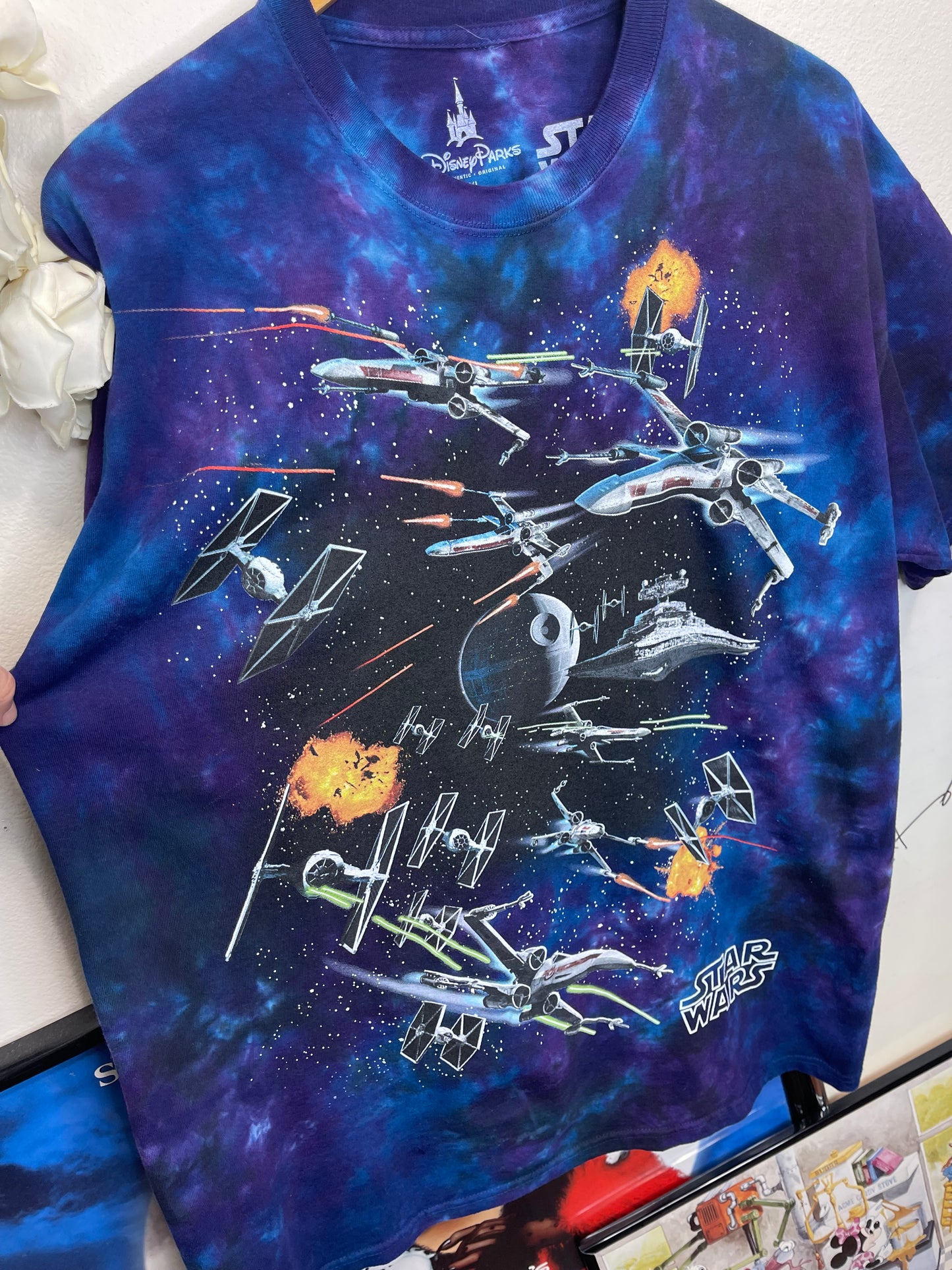 Thrifted Liquid Blue Disney Parks Star Wars Space Battle T Shirt