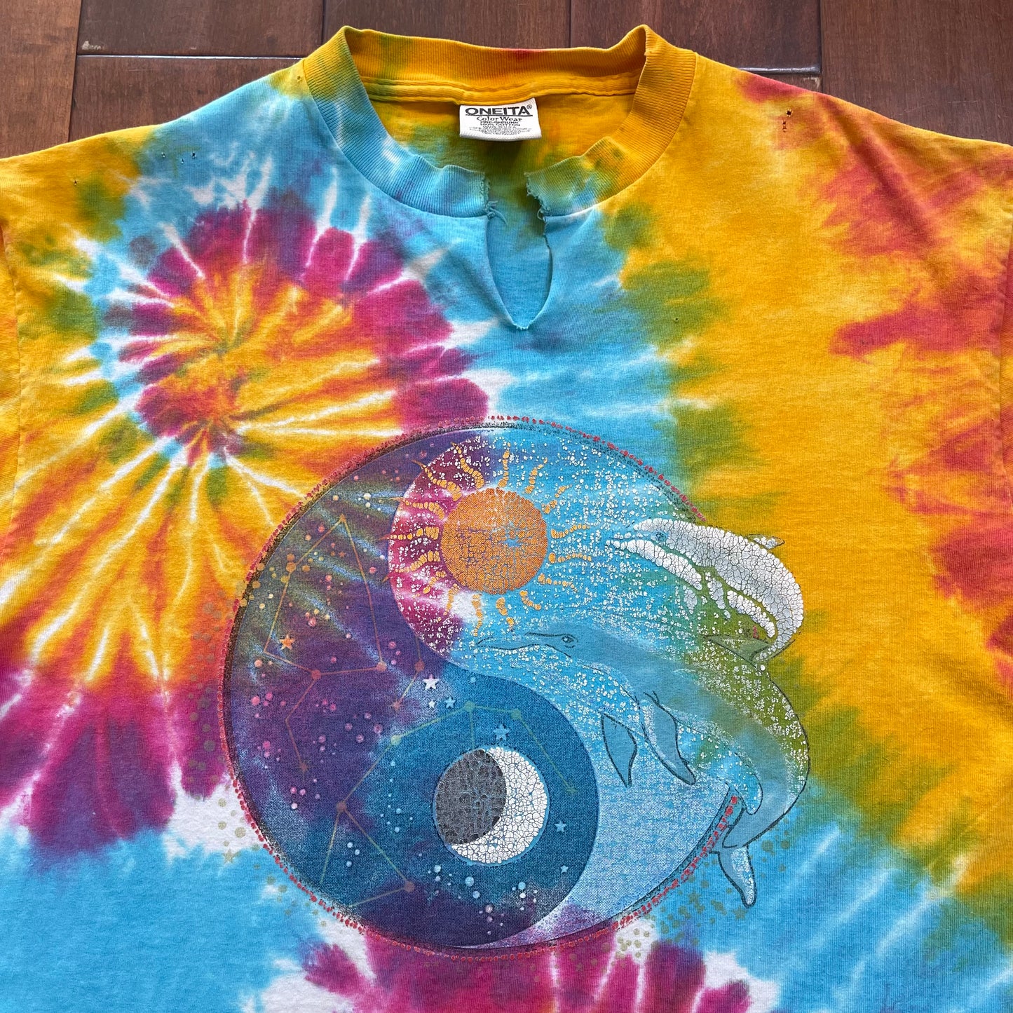 Vintage Peace Sign Tie-Dye Swirl Single Stitched T-Shirt