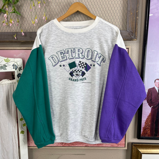 VINTAGE 1992 DETROIT GRAND PRIX COLOR-BLOCKED CREWNECK SWEATER