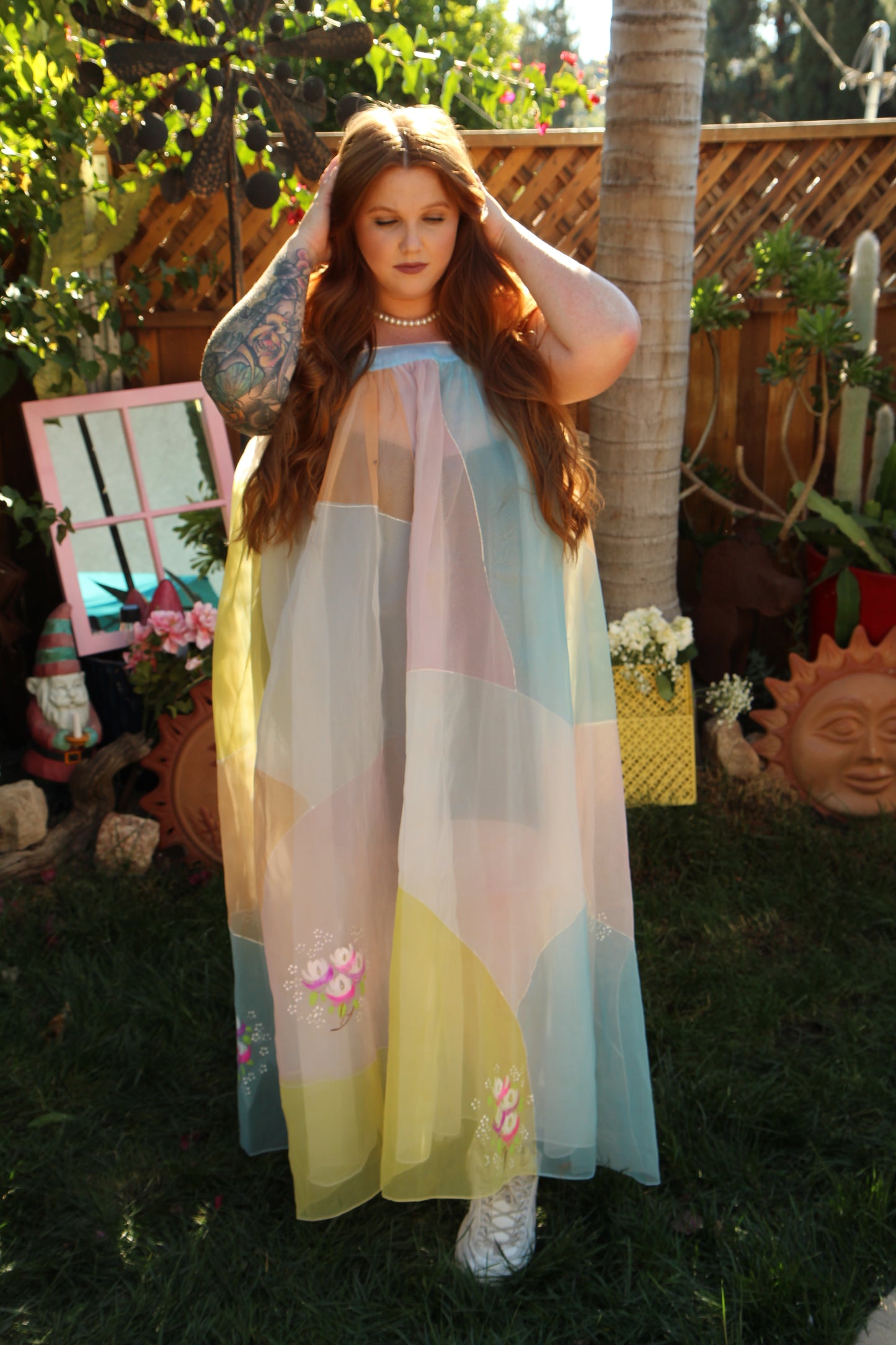 VINTAGE HAND-MADE AND HAND-PAINTED ORGANZA DRESS
