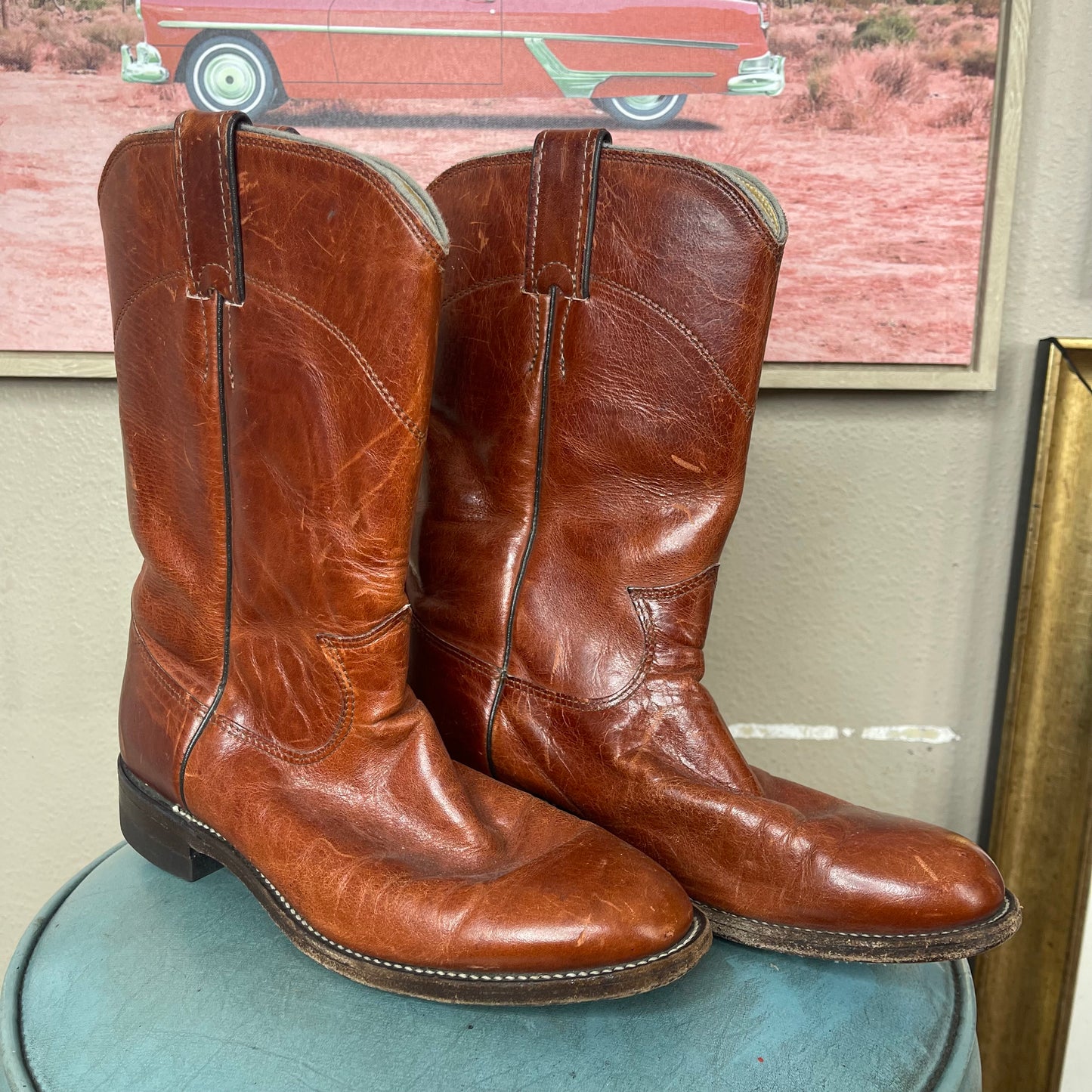 THRIFTED JUSTIN BROWN ROPER COWBOY BOOTS