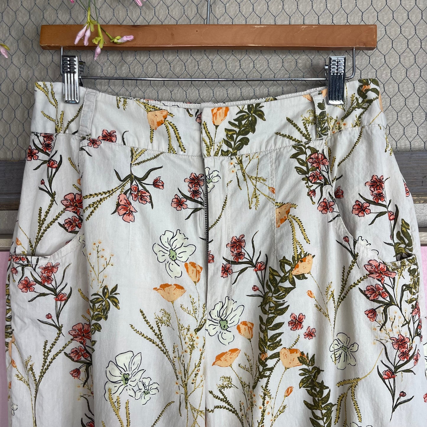 THRIFTED FREE PEOPLE MENOCRA FLORAL WIDE LEG COTTON TROUSERS