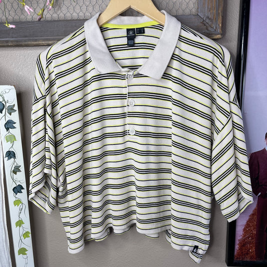 THRIFTED VOLCOM STRIPED BOXED POLO