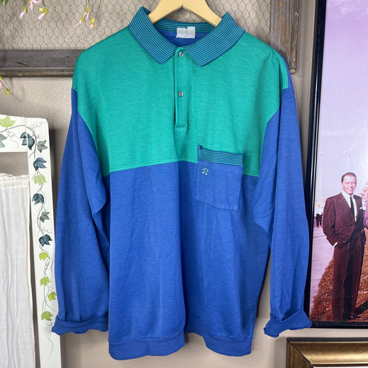 VINTAGE 80’S COLORBLOCKED LONG SLEEVE POLO