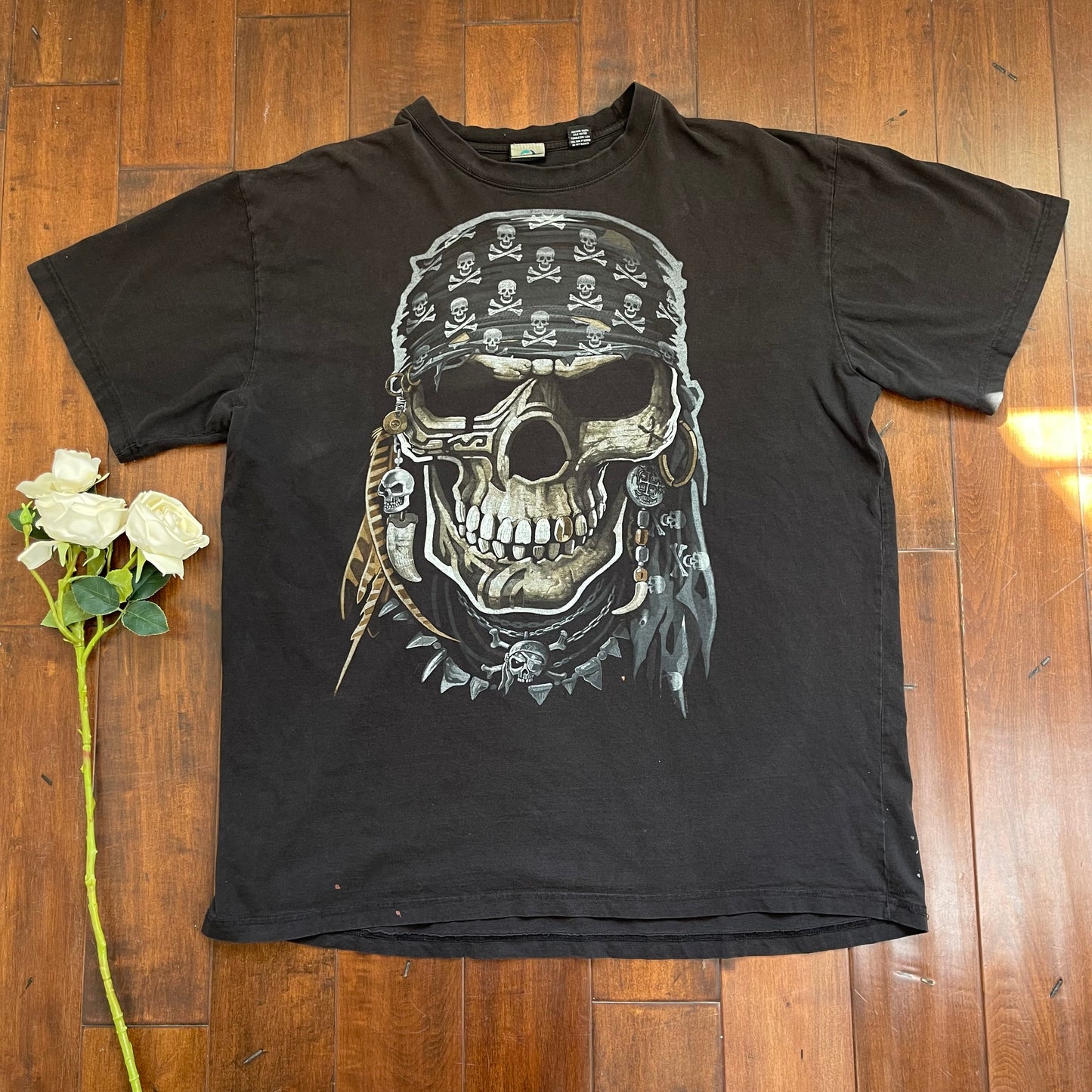 Vintage Liquid Blue Pirate Skull T-Shirt
